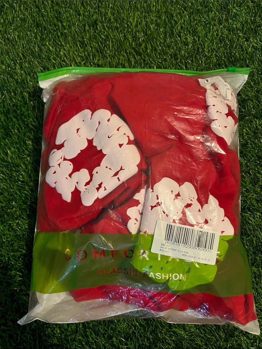 Red Denim Tear Top with White Bloom Motif - Picture 3 of 3